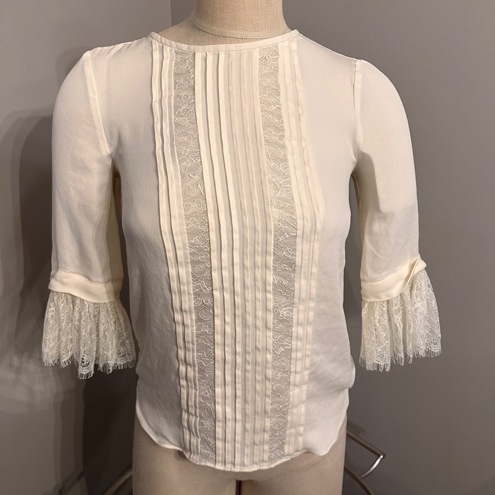 Kate Spade Elegant Cream Lace Trim Blouse